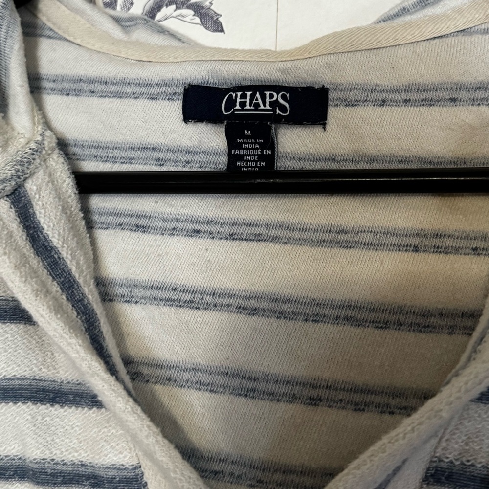 Chaps Women's V-Neck Striped Sweater - Gray and Cream - Picture 3 of 3
